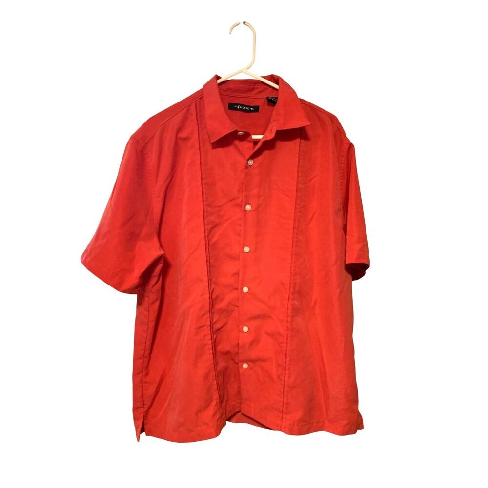 Axist Mens Size XL Coral Short Sleeve Button Up Shirt Top Detail Line on Front
